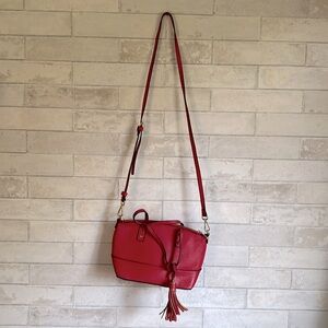 Red and Gold Faux Saffiano Leather Crossbody